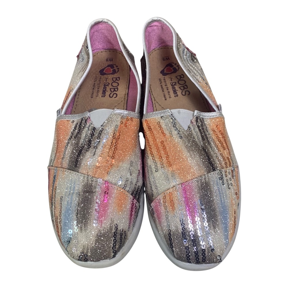 Skechers BOBS Women Sz 8 Multicolor Sequin Glitter Slip On Flats Shoes